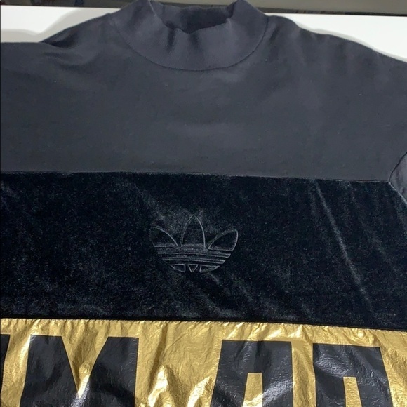NWT Adidas Sweat Tee Black Gold Mock Neck pullover short sleeve men’s large - Picture 4 of 8